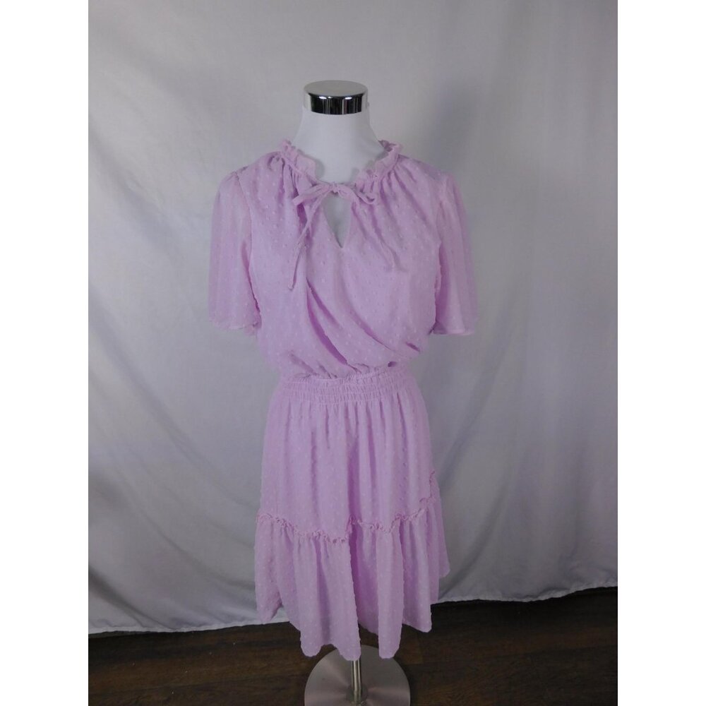 Signify Dress Womens Medium Pink Swiss Dot Ruffle Tiered Fit & Flare Boho